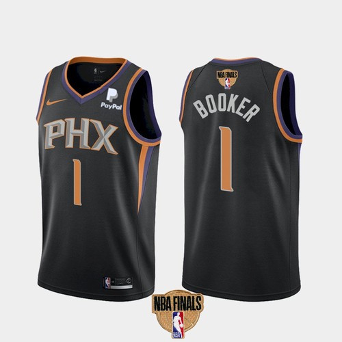 Men's Phoenix Suns #1 Devin Booker 2021 Black NBA Finals Statement Edition Stitched NBA Jersey (Check description if you want Women or Youth size)